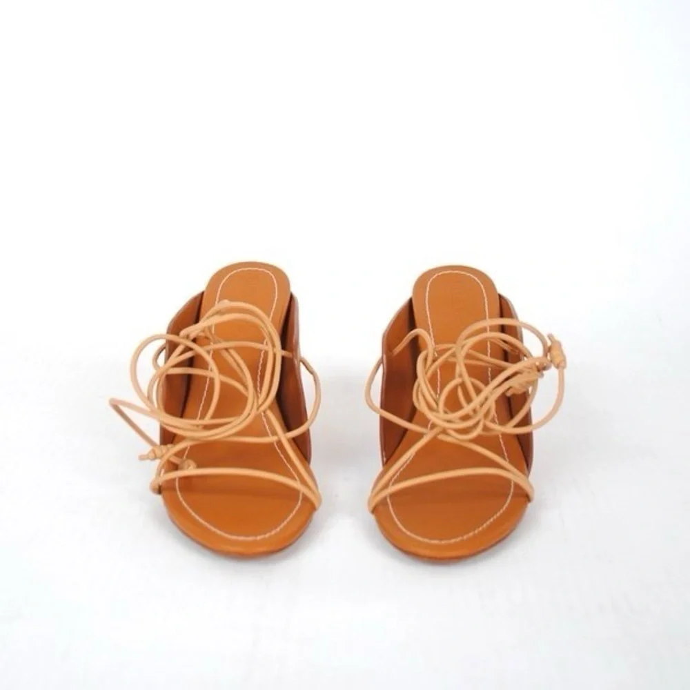 Ulla Johnson 40 Roxie Brown Leather Ankle Tie Up Heels - Picture 4 of 13